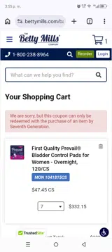 7GEN coupon verification screenshot