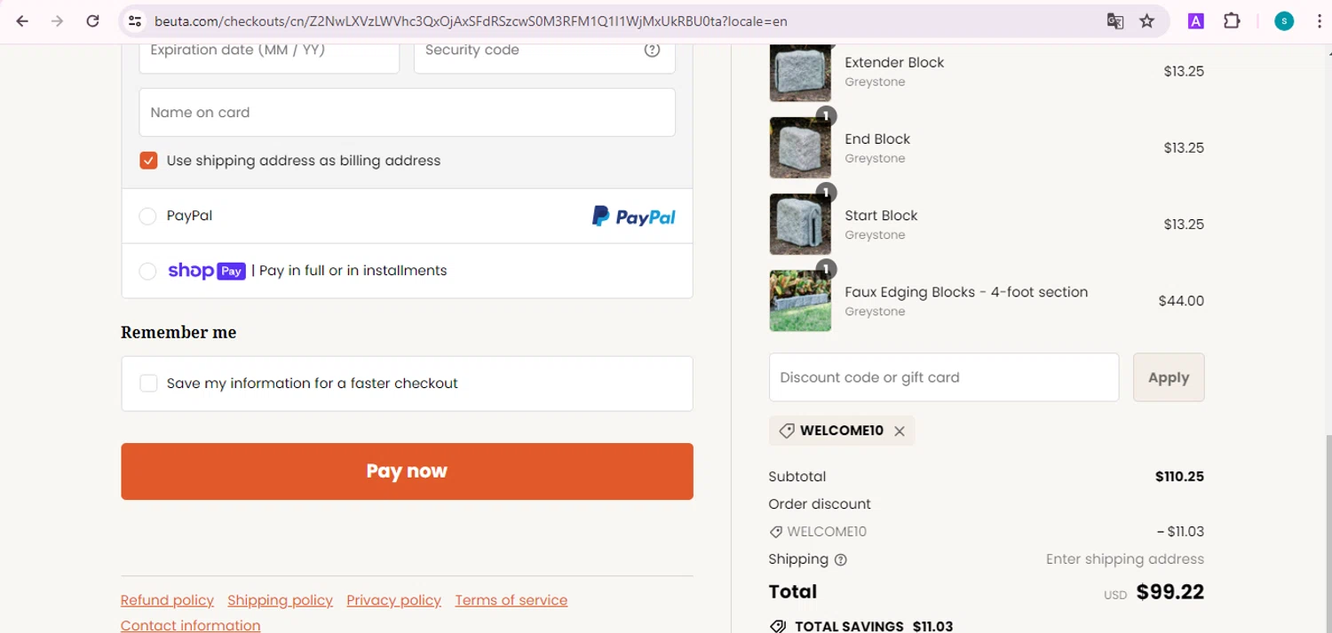 Beuta checkout page showing Beuta discount code box | Screenshot taken by SimplyCodes community member on Apr 30, 2024