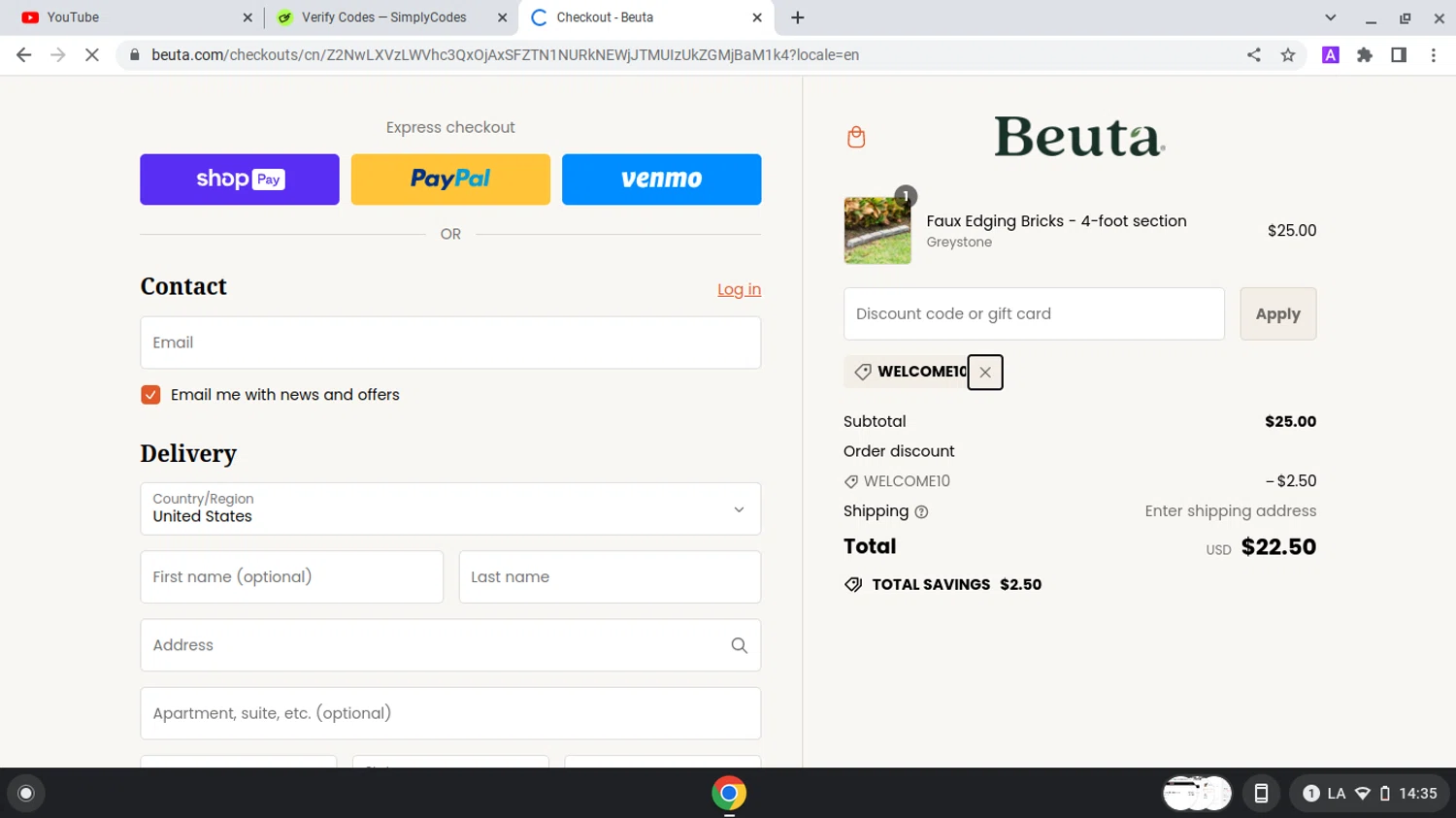 Beuta checkout page showing Beuta discount code box | Screenshot taken by SimplyCodes community member on Apr 18, 2024