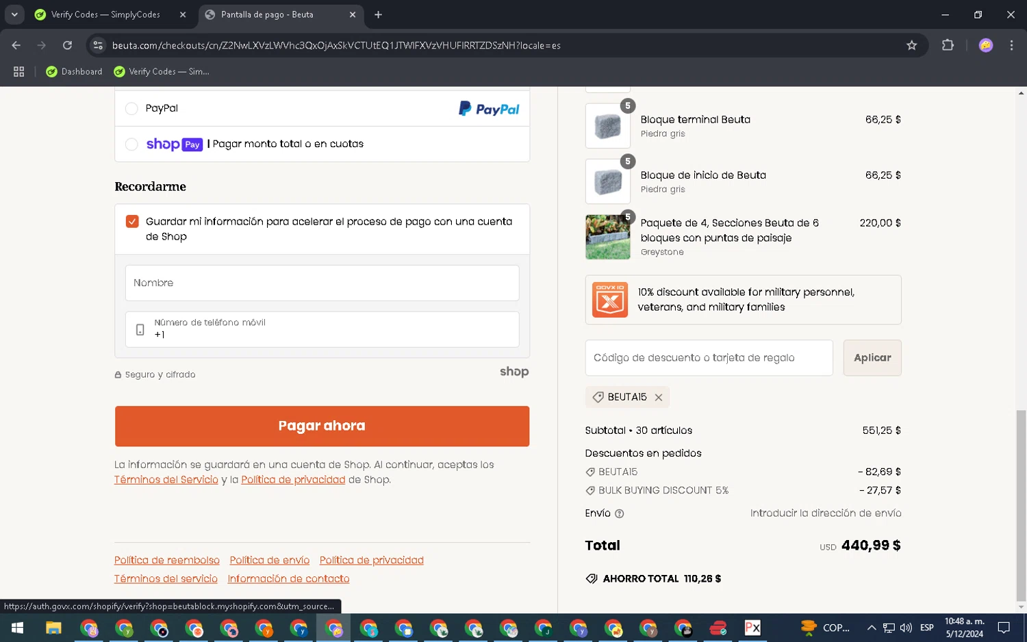 Beuta checkout page showing Beuta discount code box | Screenshot taken by SimplyCodes community member on Dec 5, 2024
