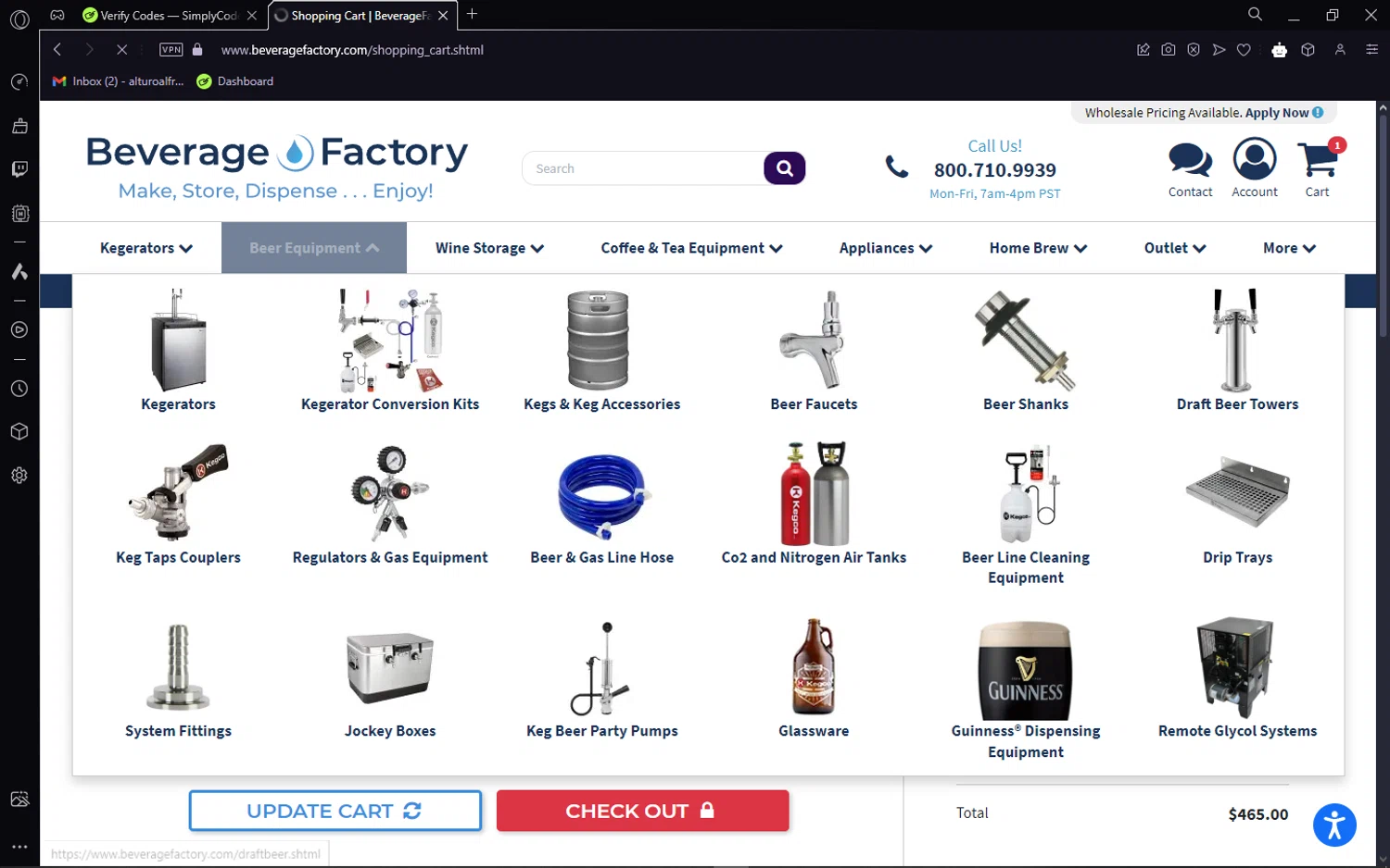 Beverage Factory checkout page showing Beverage Factory coupon code box | Screenshot taken by SimplyCodes community member on Jan 16, 2025