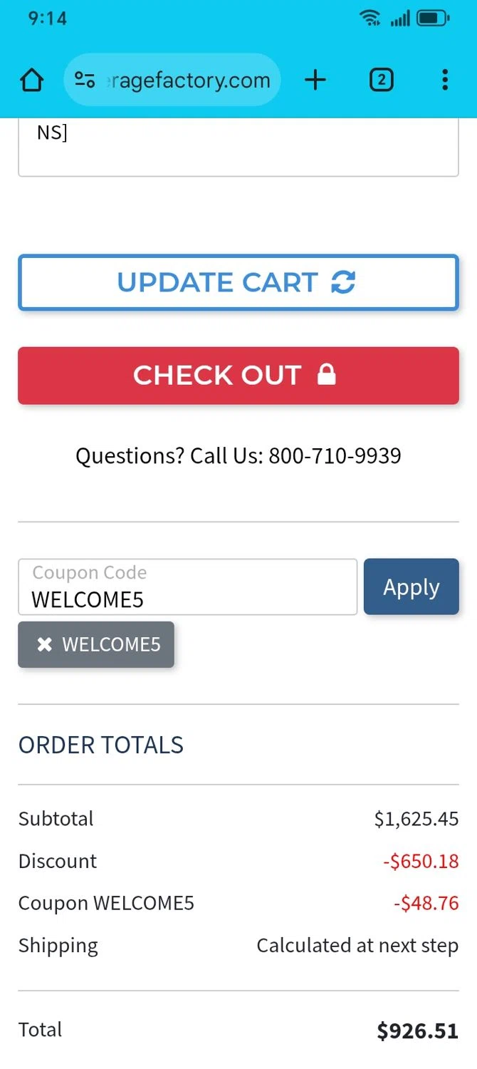 Beverage Factory coupon code screenshot showing code WELCOME5 applied at Beverage Factory checkout page. Uploaded by SimplyCodes community member franksanchez on Jul 9, 2025