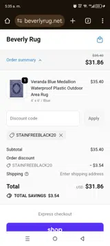 STAINFREEBLACK20 coupon verification screenshot