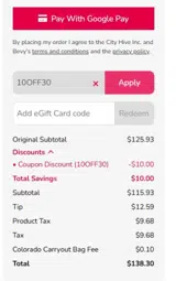10OFF30 coupon verification screenshot