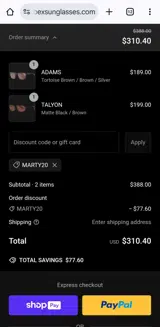 Marty20 coupon verification screenshot