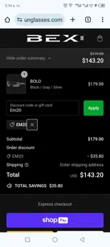 Em20 coupon verification screenshot