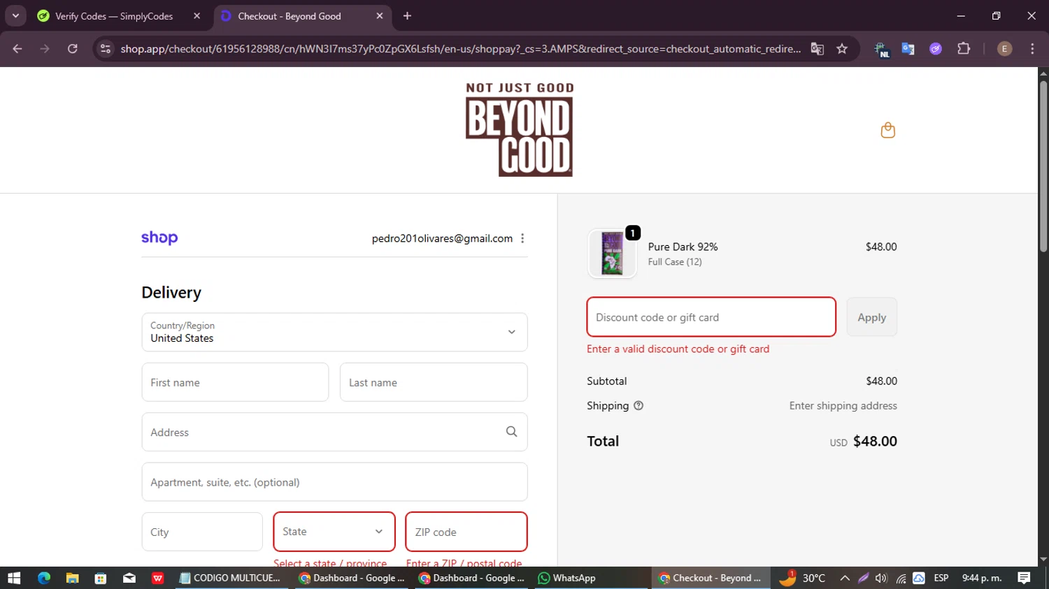 Beyond Good promo code screenshot showing code MARCHSOCIAL20 applied at Beyond Good checkout page. Uploaded by SimplyCodes community member LuckyEagle8698 on Sep 23, 2025