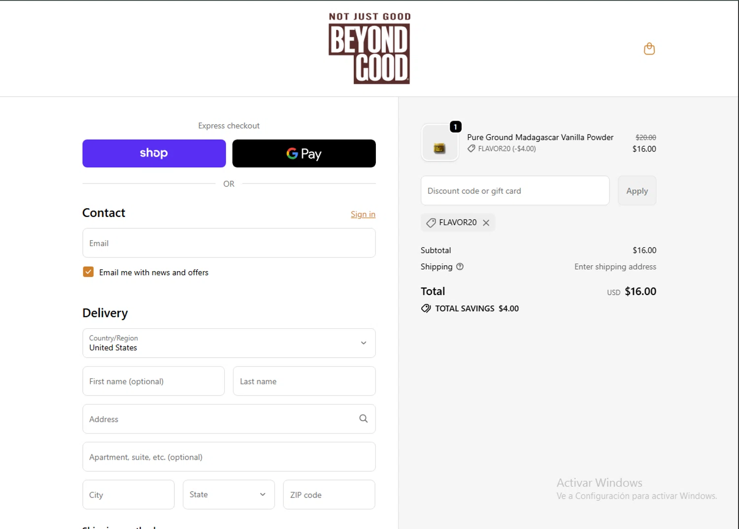 Beyond Good promo code screenshot showing code flavor20 applied at Beyond Good checkout page. Uploaded by SimplyCodes community member BrilliantGenius7871 on Nov 17, 2025