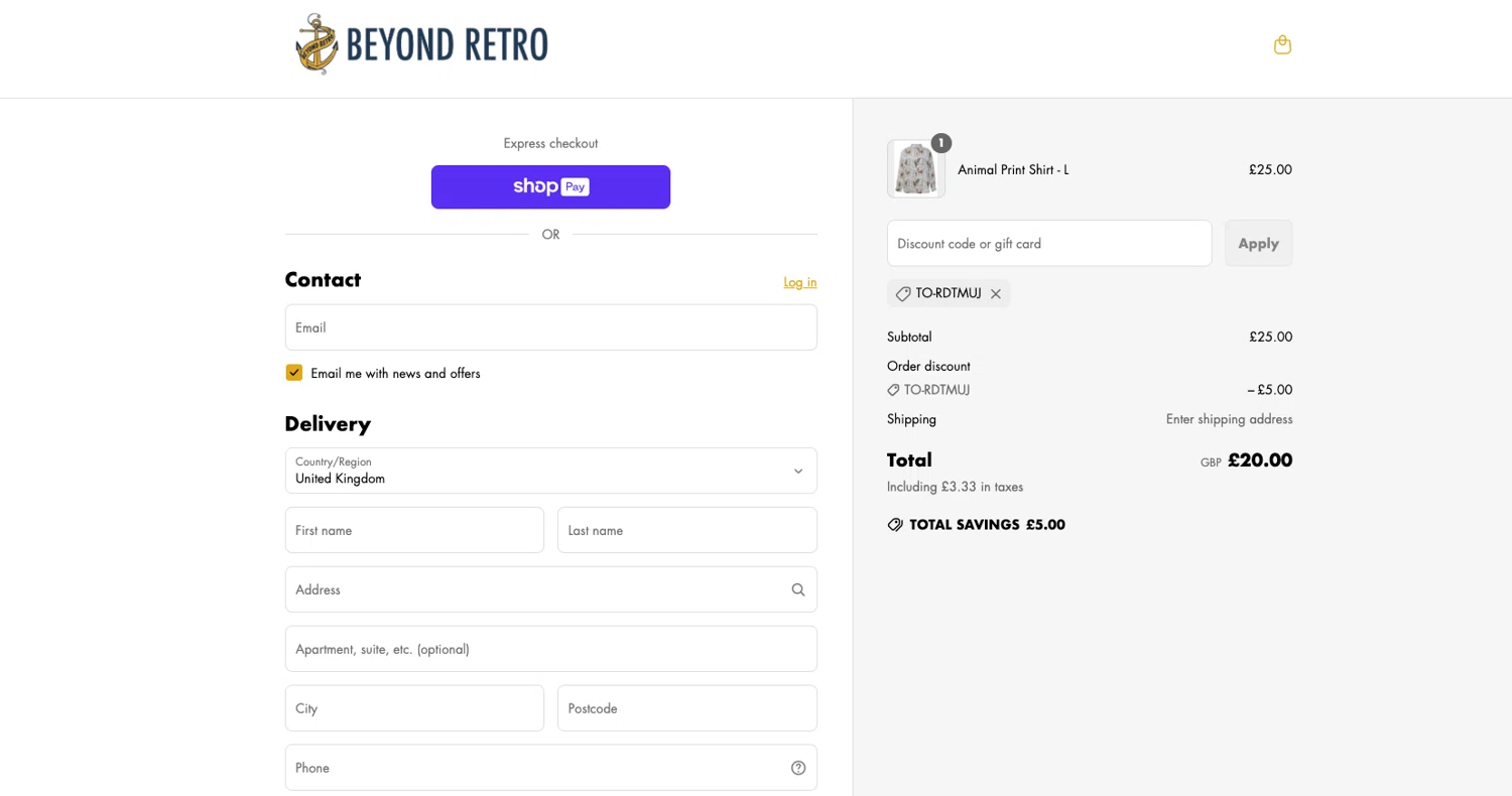 Beyond Retro promo code screenshot showing code to-rdtmuj applied at Beyond Retro checkout page. Uploaded by SimplyCodes community member ELOIN777 on May 15, 2025