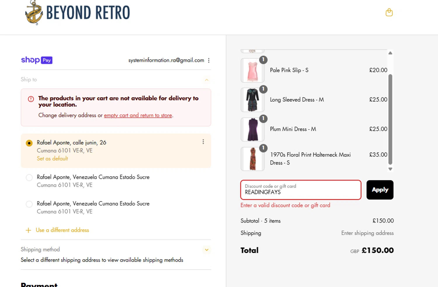 Beyond Retro promo code screenshot showing code READINGFAYS applied at Beyond Retro checkout page. Uploaded by SimplyCodes community member FortunateChaser8551 on Aug 9, 2025
