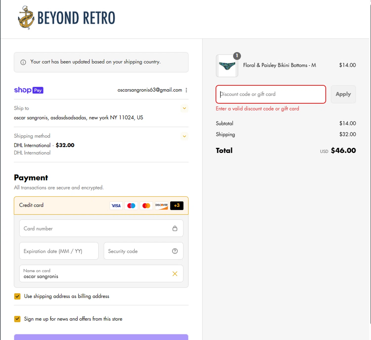 Beyond Retro promo code screenshot showing code READINGFAYS applied at Beyond Retro checkout page. Uploaded by SimplyCodes community member La_Cara_Mia on Aug 9, 2025