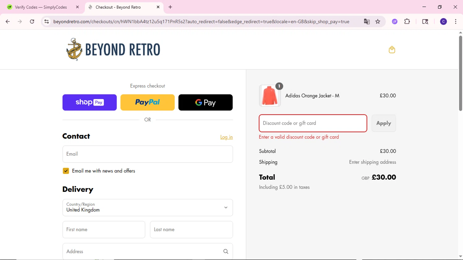 Beyond Retro promo code screenshot showing code READINGFAYS applied at Beyond Retro checkout page. Uploaded by SimplyCodes community member MoneyWizard2699 on Aug 9, 2025