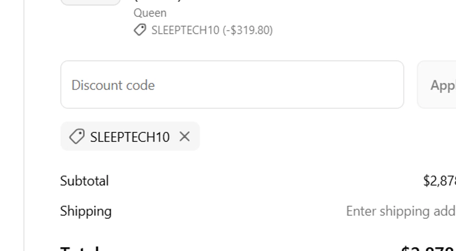 Beyond-Sleep promo code screenshot showing code SLEEPTECH10 applied at Beyond-Sleep checkout page. Uploaded by SimplyCodes community member SavvySentinel4769 on Apr 13, 2025