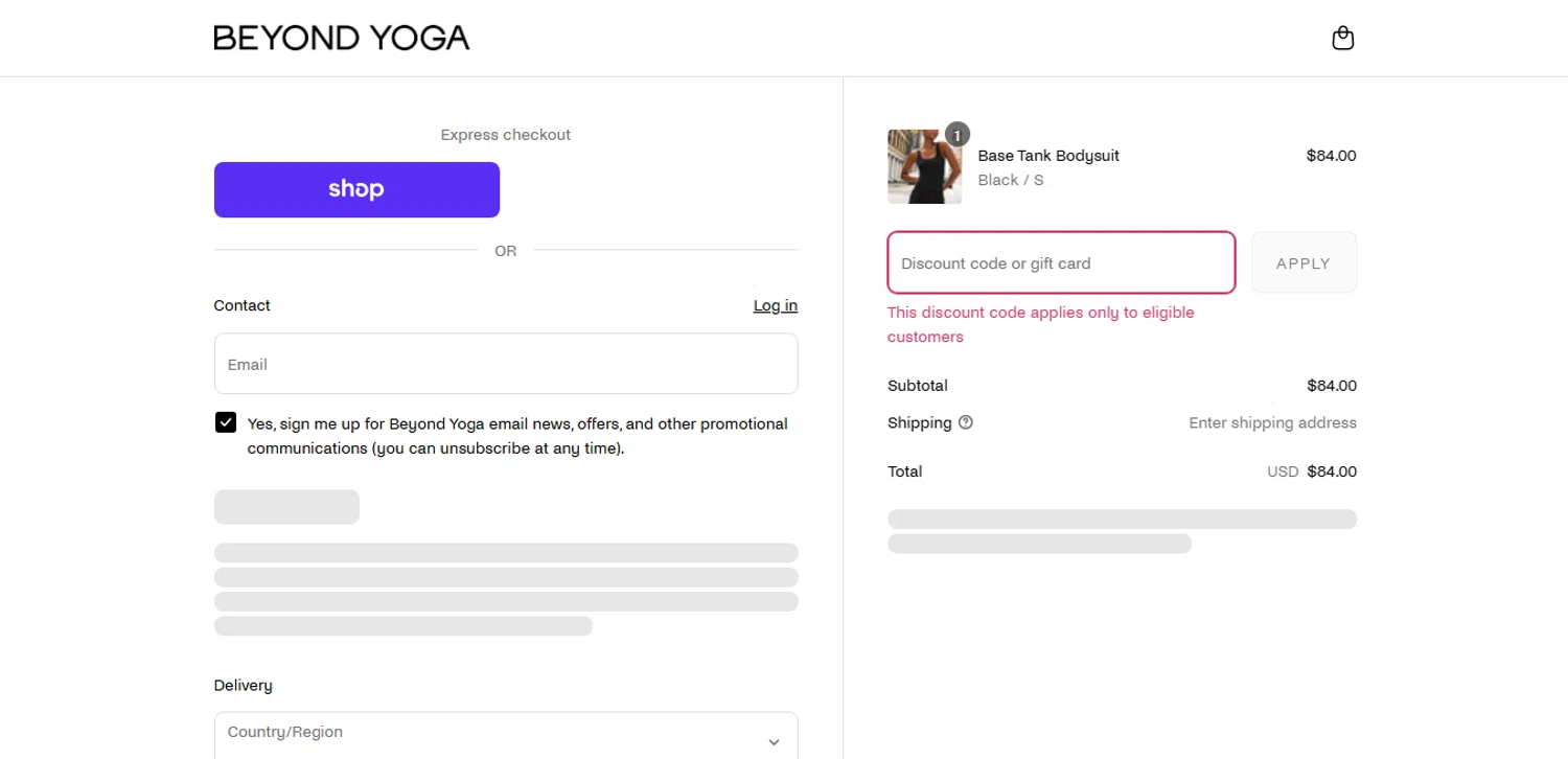 Beyond Yoga discount code screenshot showing code EMPLDSC applied at Beyond Yoga checkout page. Uploaded by SimplyCodes community member xHRxUltrax on Aug 29, 2025