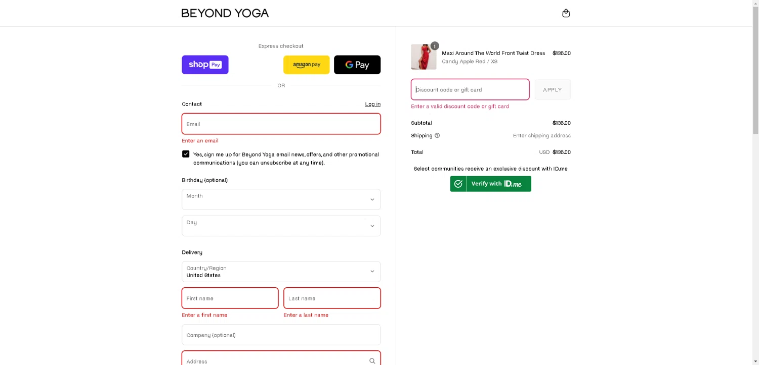 Beyond Yoga discount code screenshot showing code MADDY20 applied at Beyond Yoga checkout page. Uploaded by SimplyCodes community member DealHunter6996 on Aug 5, 2025