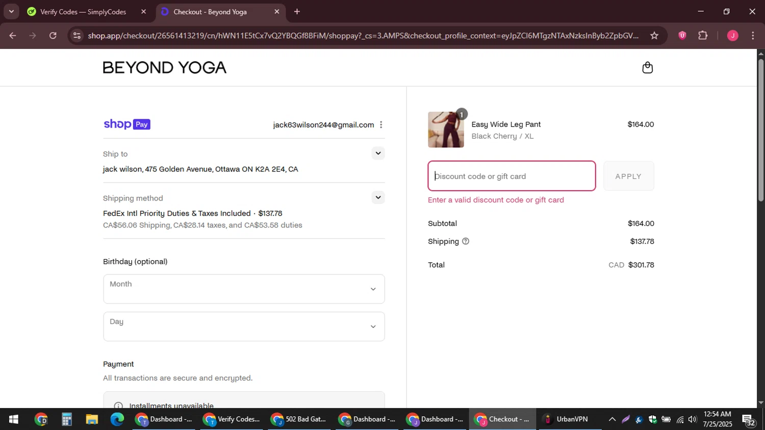 Beyond Yoga discount code screenshot showing code MARIA20 applied at Beyond Yoga checkout page. Uploaded by SimplyCodes community member JackWilson63 on Jul 25, 2025