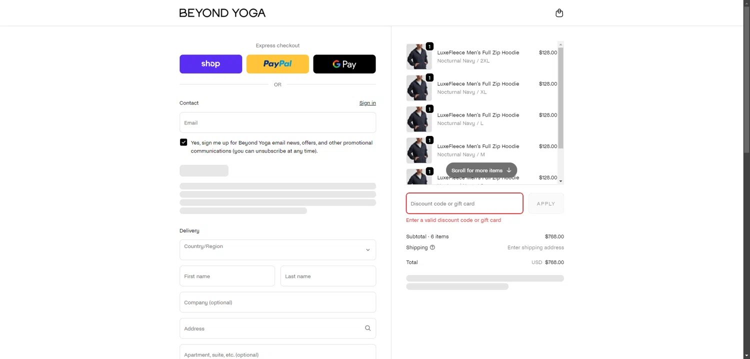 Beyond Yoga promo code screenshot showing code LABORDAY2025 applied at Beyond Yoga checkout page. Uploaded by SimplyCodes community member MACKter54644 on Feb 6, 2026