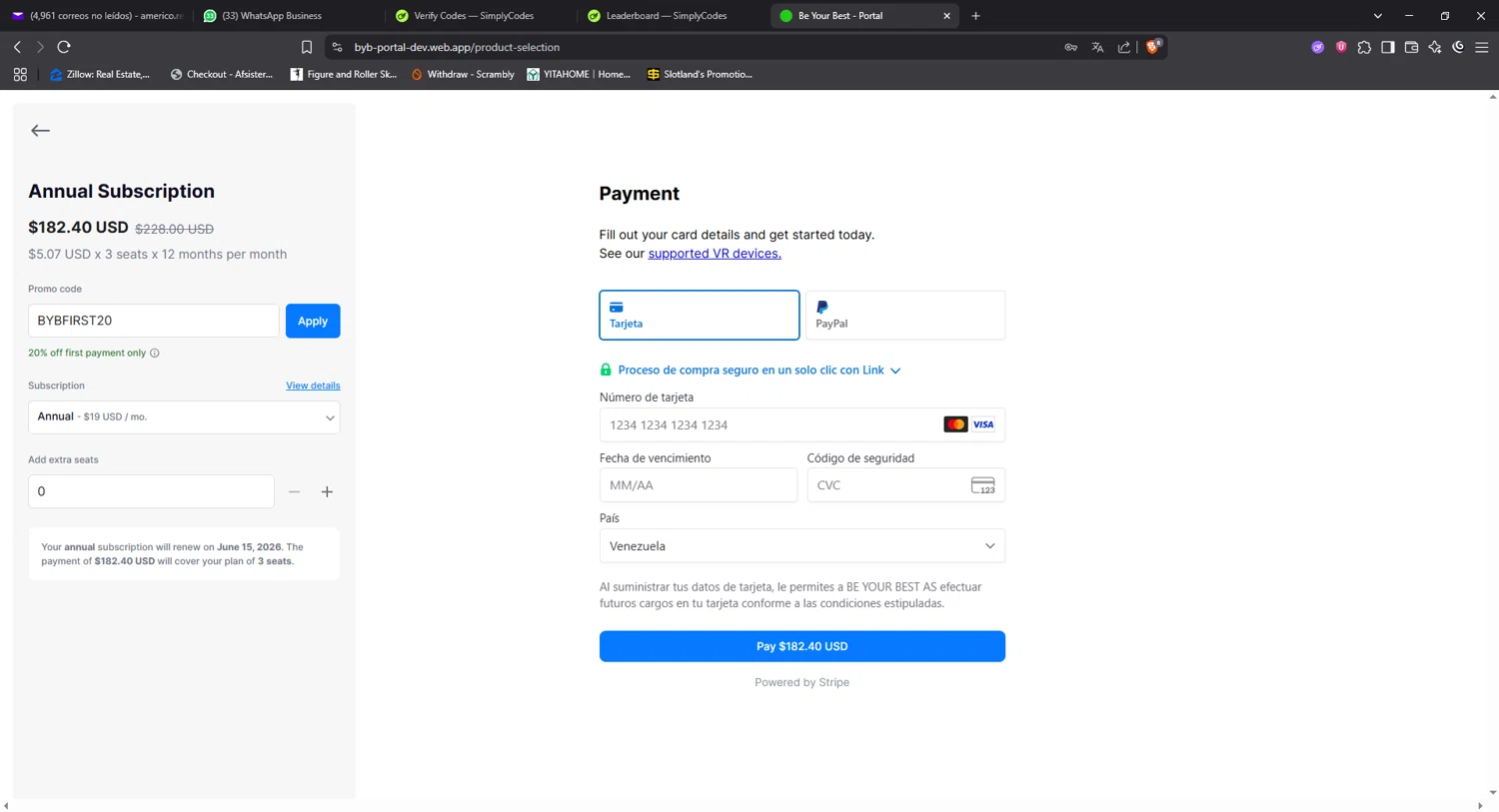 Be Your Best promo code screenshot showing code BYBFIRST20 applied at Be Your Best checkout page. Uploaded by SimplyCodes community member Angel14 on Jun 15, 2025