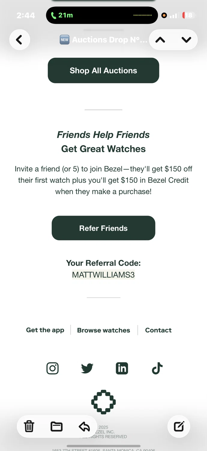 Bezel Watch promo code screenshot showing code MATTWILLIAMS3 applied at Bezel Watch checkout page. Uploaded by SimplyCodes community member blinkzz on Nov 21, 2025