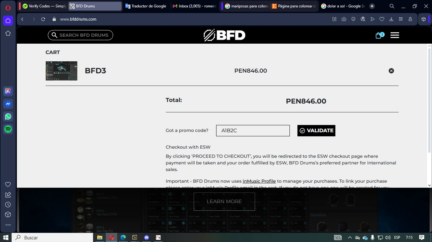 BFD Drums checkout page showing BFD Drums promo code box | Screenshot taken by SimplyCodes community member on Aug 16, 2025