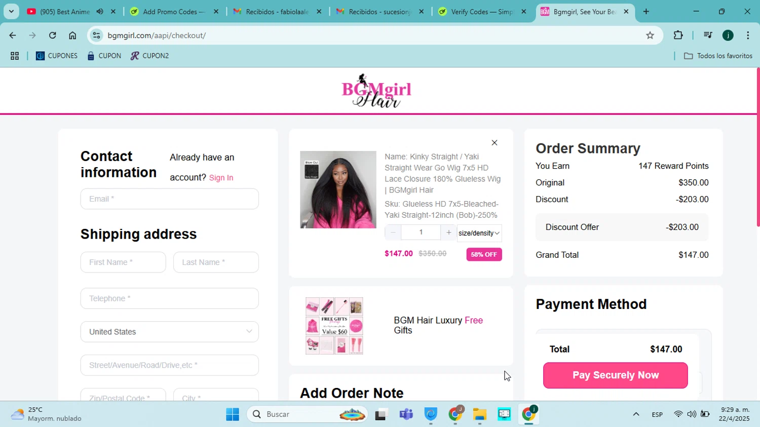 BGMgirl coupon code screenshot showing code TACTICAL applied at BGMgirl checkout page. Uploaded by SimplyCodes community member jorgejavierherrera on Apr 22, 2025
