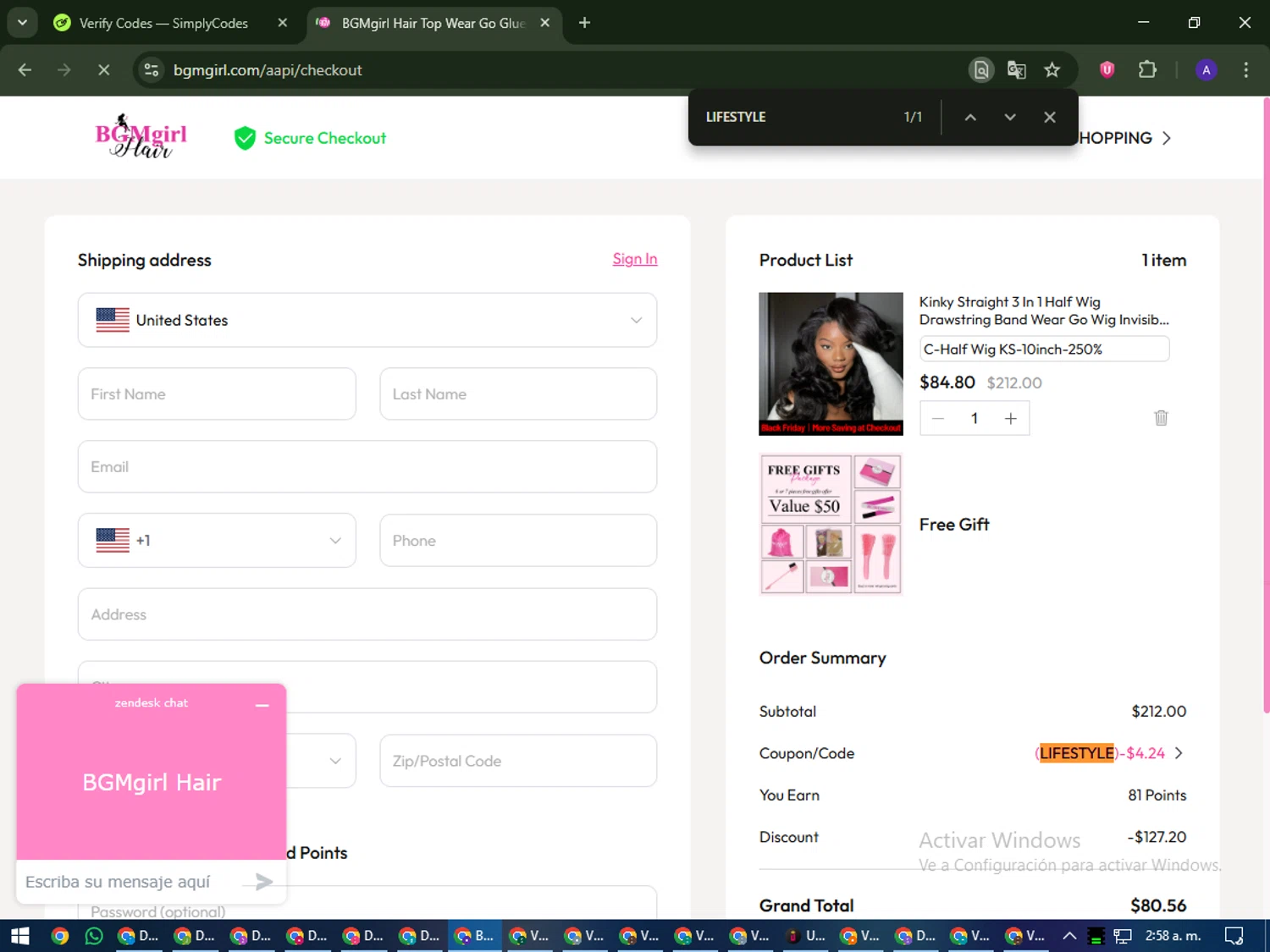 BGMgirl coupon code screenshot showing code LIFESTYLE applied at BGMgirl checkout page. Uploaded by SimplyCodes community member MagnificentWarden4603 on Nov 25, 2025