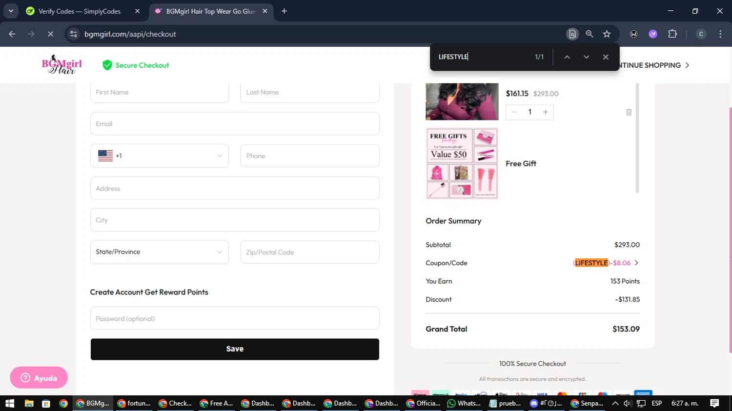 BGMgirl coupon code screenshot showing code LIFESTYLE applied at BGMgirl checkout page. Uploaded by SimplyCodes community member Nata_Montana on Sep 29, 2025