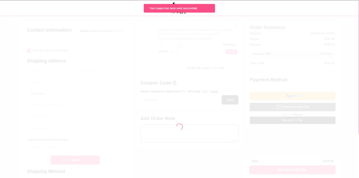 BGMgirl coupon code screenshot showing code LIFESTYLE applied at BGMgirl checkout page. Uploaded by SimplyCodes community member VictoriousChaser2162 on Jan 24, 2025