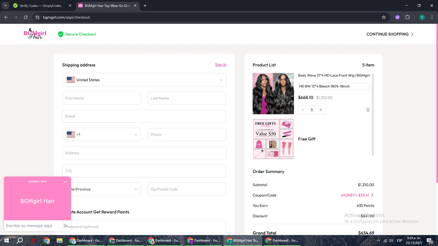BGMgirl coupon code screenshot showing code HONEY applied at BGMgirl checkout page. Uploaded by SimplyCodes community member FrugalCaptain6906 on Nov 25, 2025