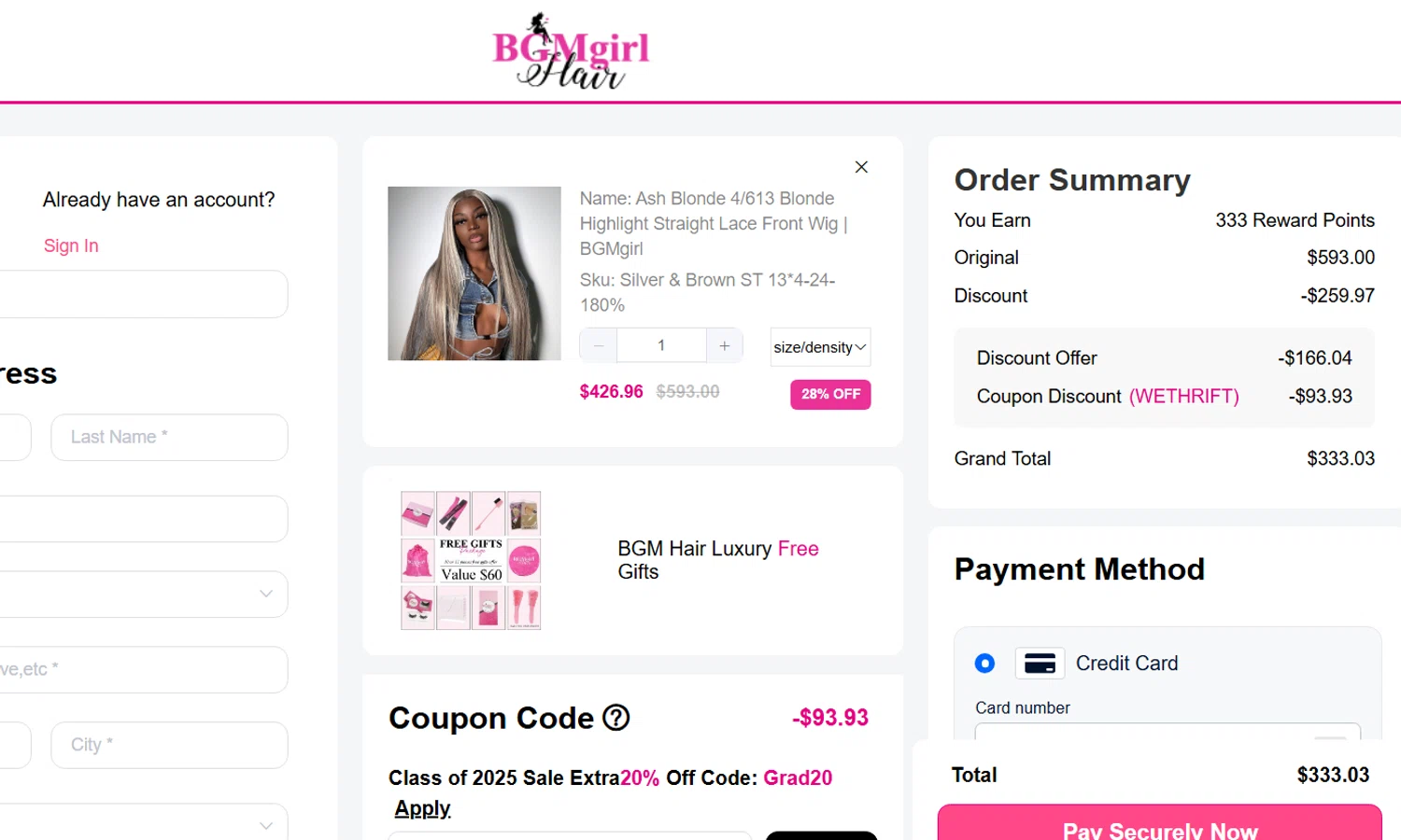 BGMgirl coupon code screenshot showing code WETHRIFT applied at BGMgirl checkout page. Uploaded by SimplyCodes community member SucreX on May 21, 2025