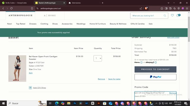 BHLDN checkout page showing BHLDN promo code box | Screenshot taken by SimplyCodes community member on Mar 3, 2025
