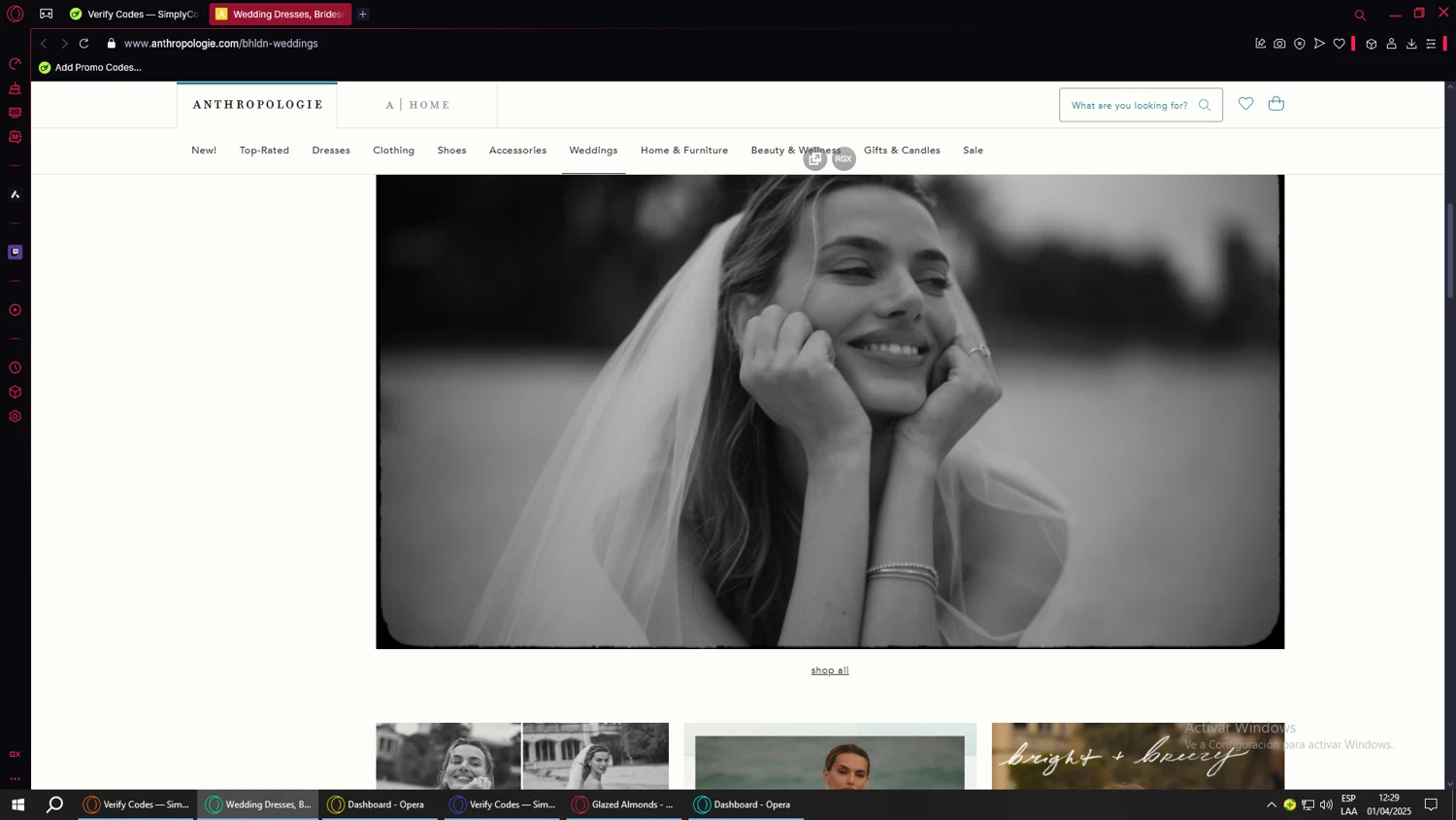 BHLDN promo code screenshot showing code RWYRBG1O90 applied at BHLDN checkout page. Uploaded by SimplyCodes community member SavvyScholar995 on Apr 1, 2025