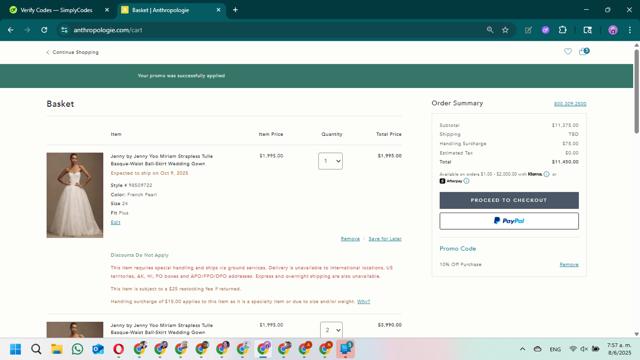 BHLDN checkout page showing BHLDN promo code box | Screenshot taken by SimplyCodes community member on Jun 8, 2025