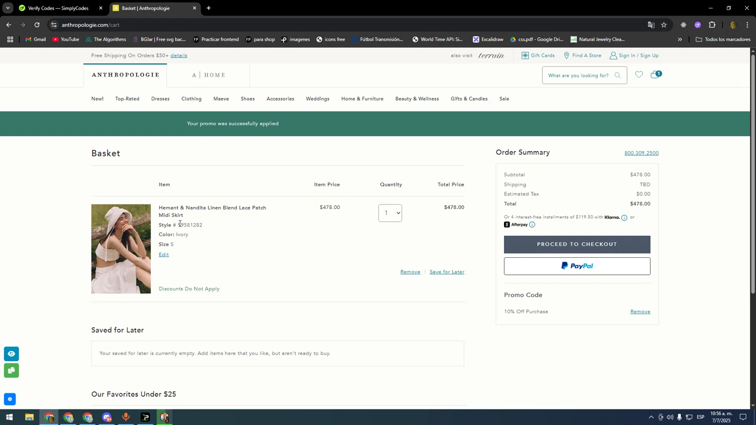 BHLDN promo code screenshot showing code ANTHROBSESSED applied at BHLDN checkout page. Uploaded by SimplyCodes community member SOOOOOOOOOOOOOOOOOOOOOOO on Jul 7, 2025
