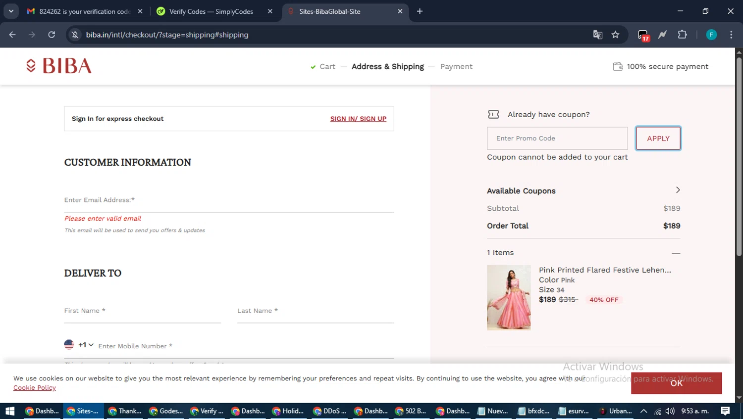Biba coupon code screenshot showing code EOSS10 applied at Biba checkout page. Uploaded by SimplyCodes community member ShrewdTitan3233 on Aug 18, 2025