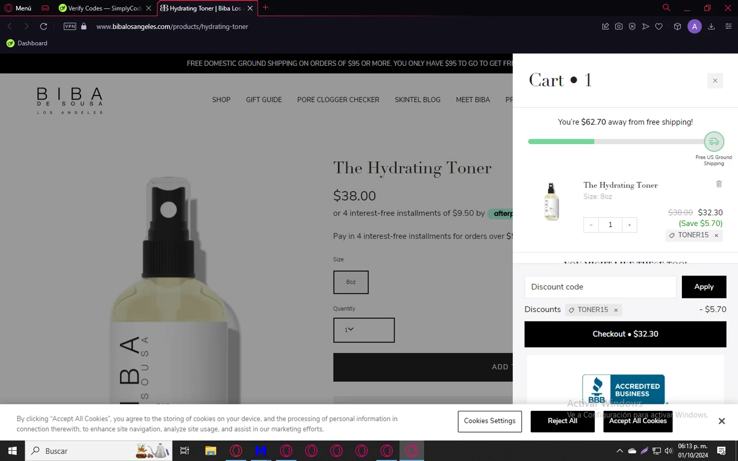 where to use BIBA DE SOUSA promo code box