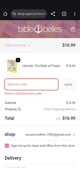 BIBLETIMEFUN15 coupon verification screenshot