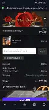 Biblical Beard Oil coupon verification screenshot