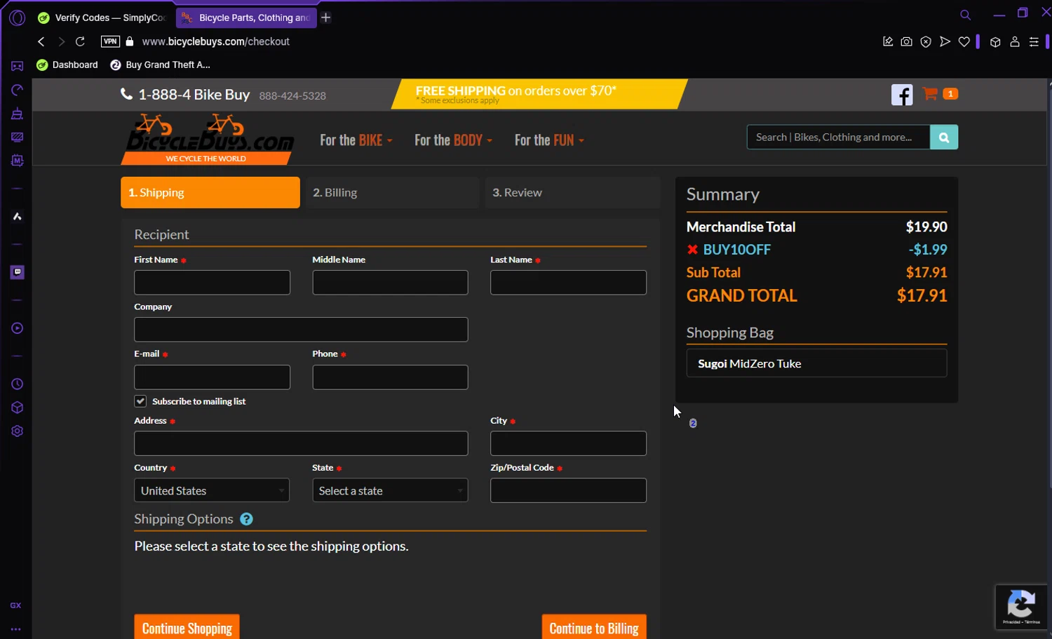 BicycleBuys.com checkout page showing BicycleBuys.com promo code box | Screenshot taken by SimplyCodes community member on Dec 24, 2024