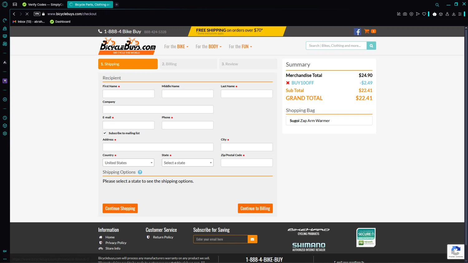 BicycleBuys.com promo code screenshot showing code BUY10OFF applied at BicycleBuys.com checkout page. Uploaded by SimplyCodes community member WonderPhoenix8283 on Apr 4, 2025