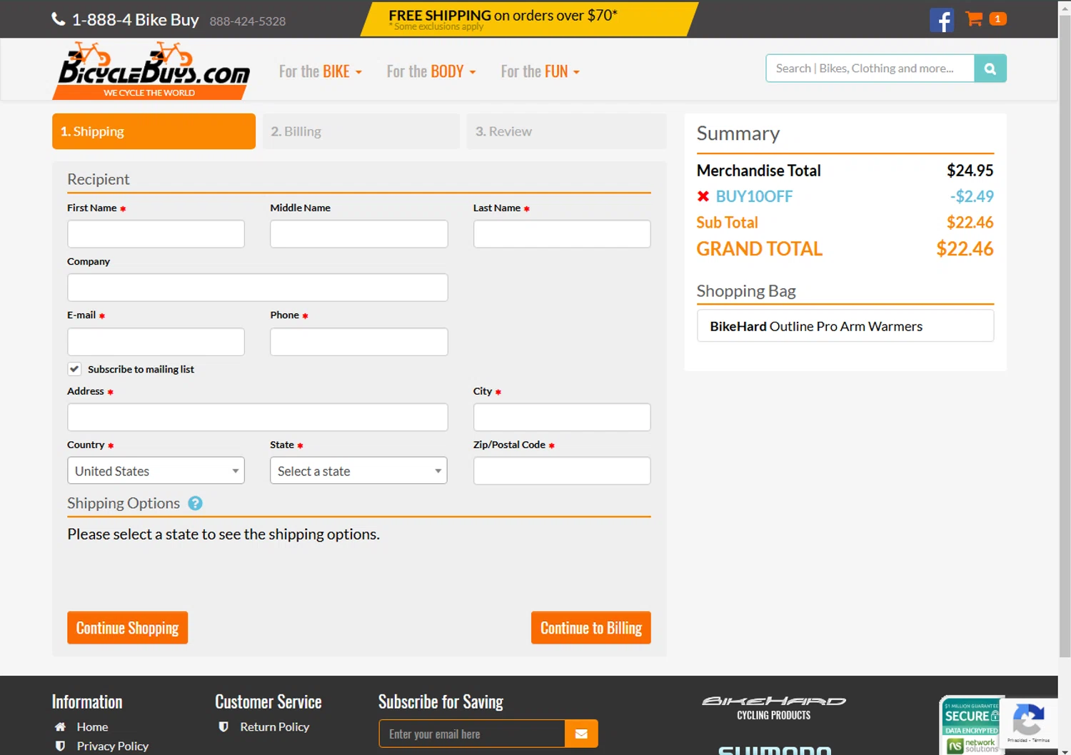 BicycleBuys.com checkout page showing BicycleBuys.com promo code box | Screenshot taken by SimplyCodes community member on Jan 22, 2025
