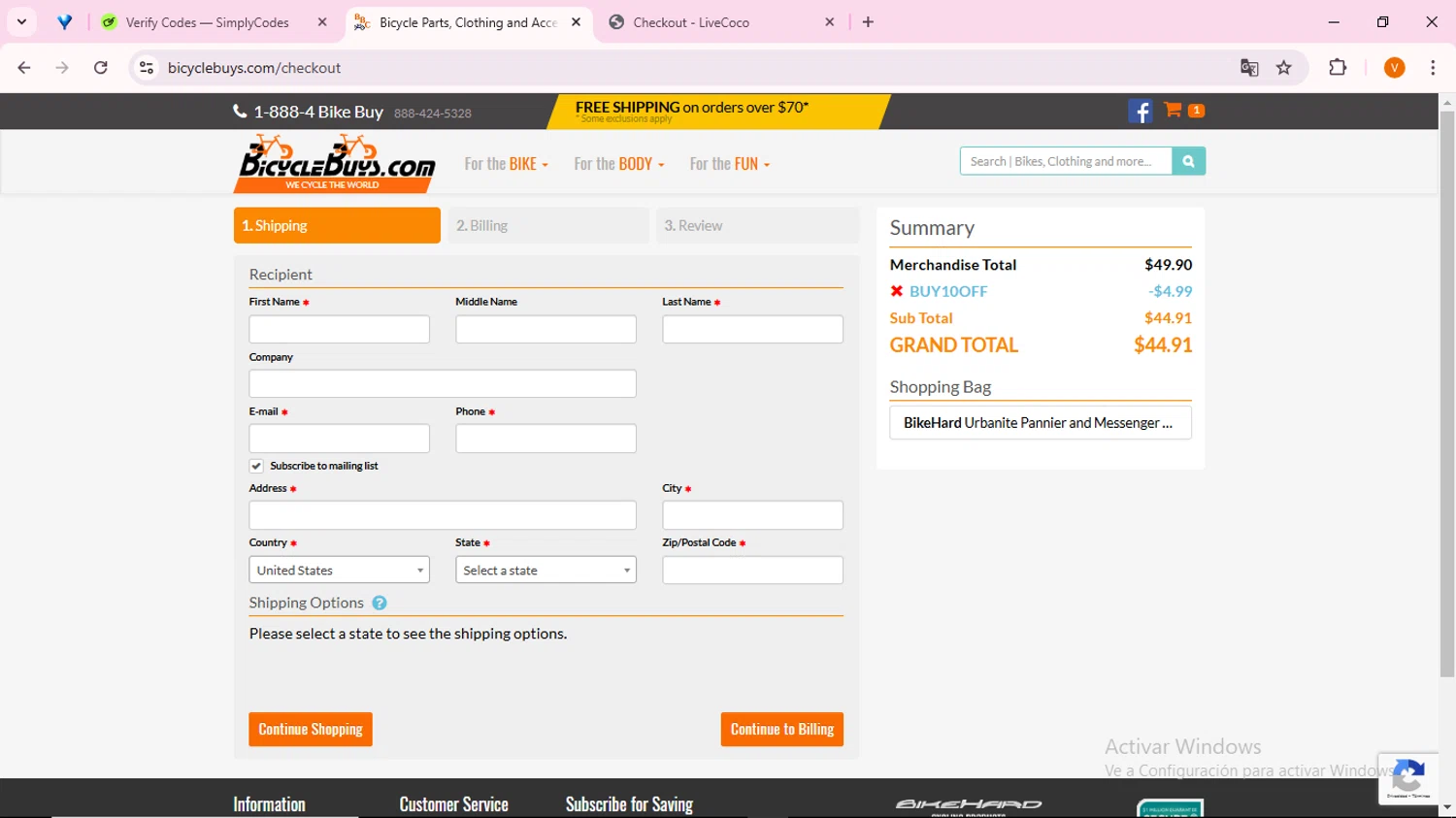 BicycleBuys.com checkout page showing BicycleBuys.com promo code box | Screenshot taken by SimplyCodes community member on Dec 24, 2024