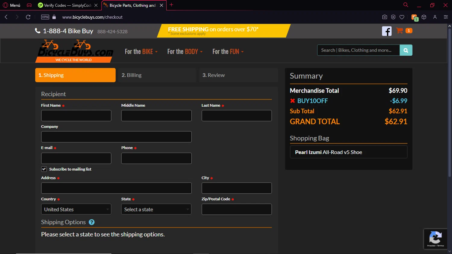 BicycleBuys.com checkout page showing BicycleBuys.com promo code box | Screenshot taken by SimplyCodes community member on Nov 25, 2024