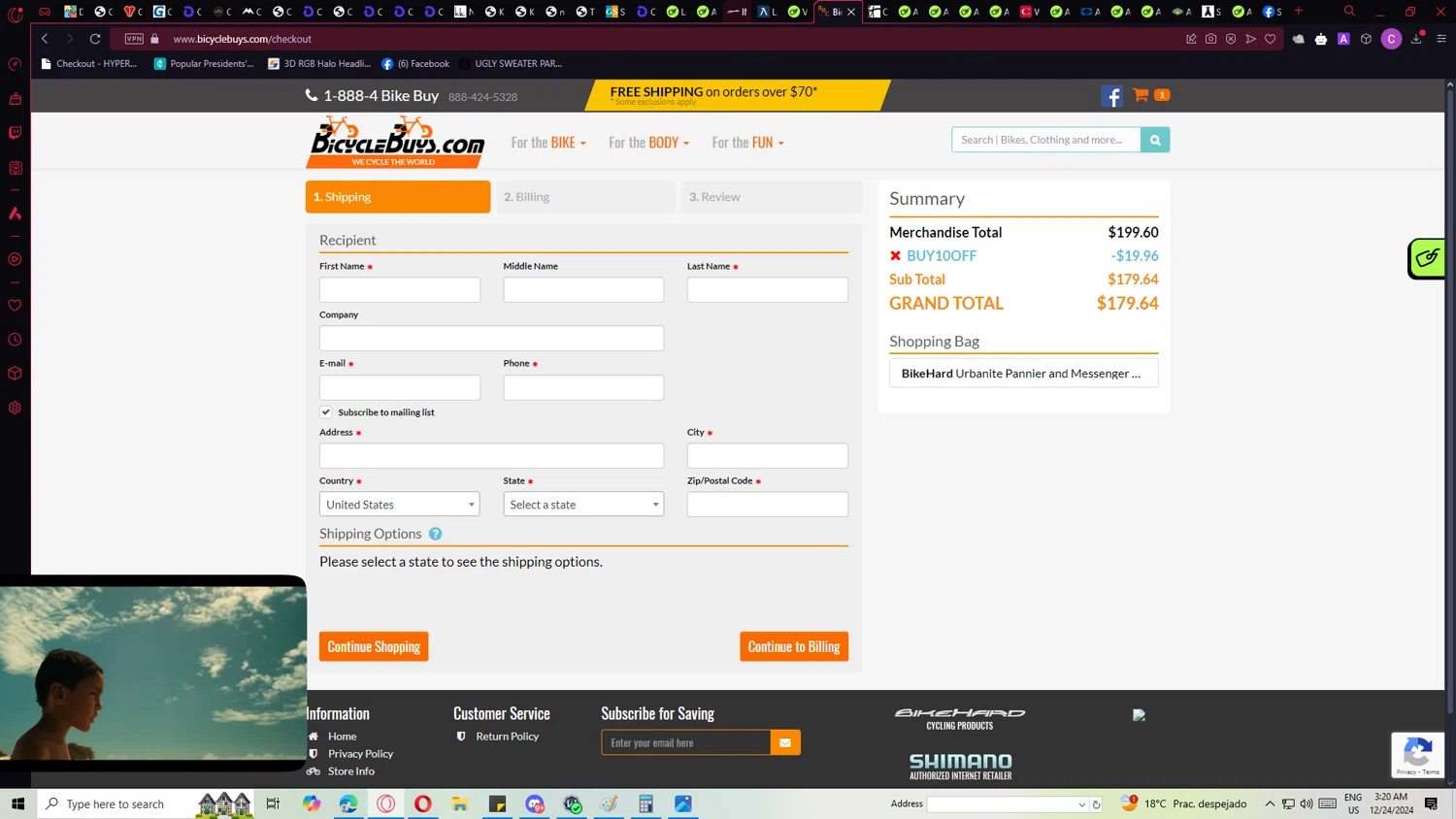 BicycleBuys.com checkout page showing BicycleBuys.com promo code box | Screenshot taken by SimplyCodes community member on Dec 24, 2024