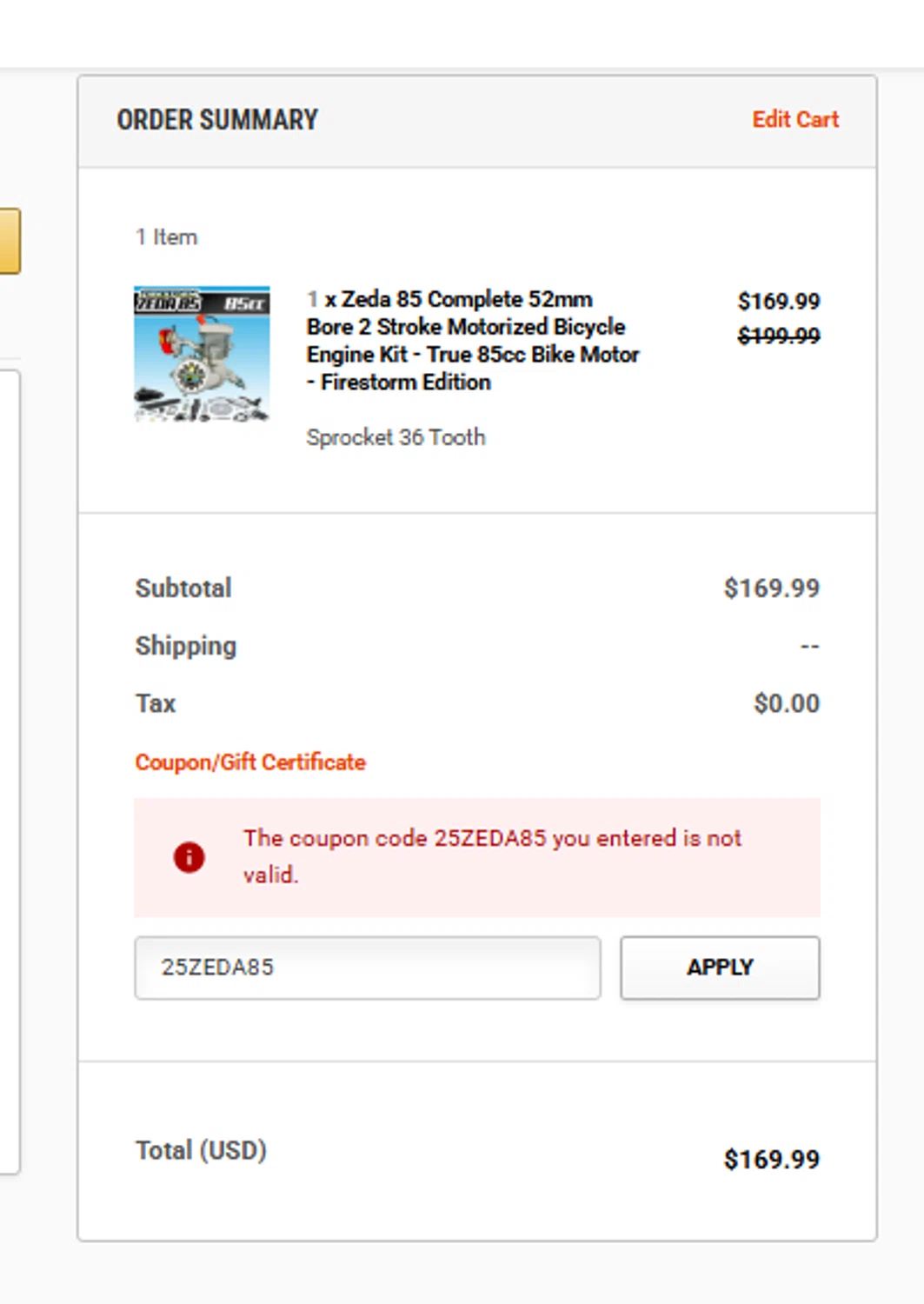 Bicycle-Engines.com promo code screenshot showing code 25ZEDA85 applied at Bicycle-Engines.com checkout page. Uploaded by SimplyCodes community member tumdre on Sep 2, 2025