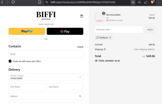 Biffi Boutique checkout page showing Biffi Boutique promo code box | Screenshot taken by SimplyCodes community member on Jul 21, 2025