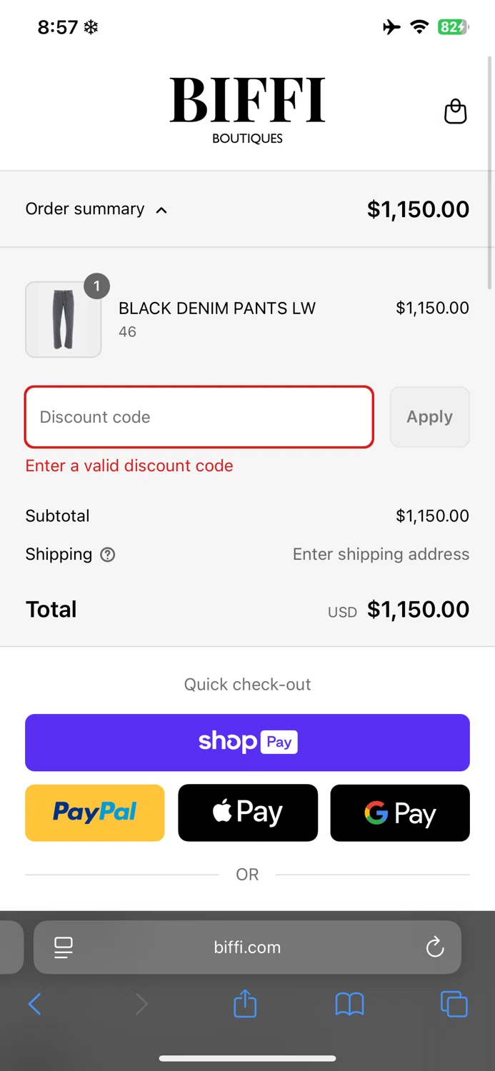Biffi Boutique promo code screenshot showing code extra10 applied at Biffi Boutique checkout page. Uploaded by SimplyCodes community member naimbethak on Aug 1, 2025