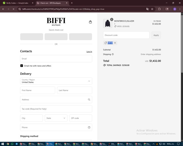 Biffi Boutique checkout page showing Biffi Boutique promo code box | Screenshot taken by SimplyCodes community member on Aug 26, 2025
