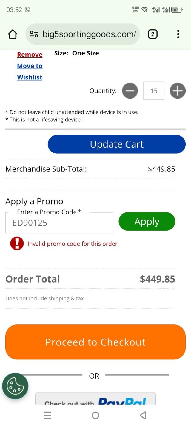 Big 5 Sporting Goods checkout page showing Big 5 Sporting Goods promo code box | Screenshot taken by SimplyCodes community member on Sep 1, 2025