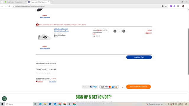 Big 5 Sporting Goods checkout page showing Big 5 Sporting Goods promo code box | Screenshot taken by SimplyCodes community member on Sep 3, 2025